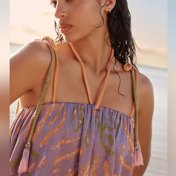 Anthropologie Flounce Knit Cropped Tassle Tank Top in Purple and Orange NWT - Picture 2 of 15